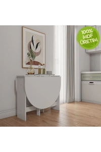 Pratik Katlanır-Açılır Kapanır Yuvarlak Mutfak Yemek Çalışma Masası - 145 cm x 90 cm - %100 MDF